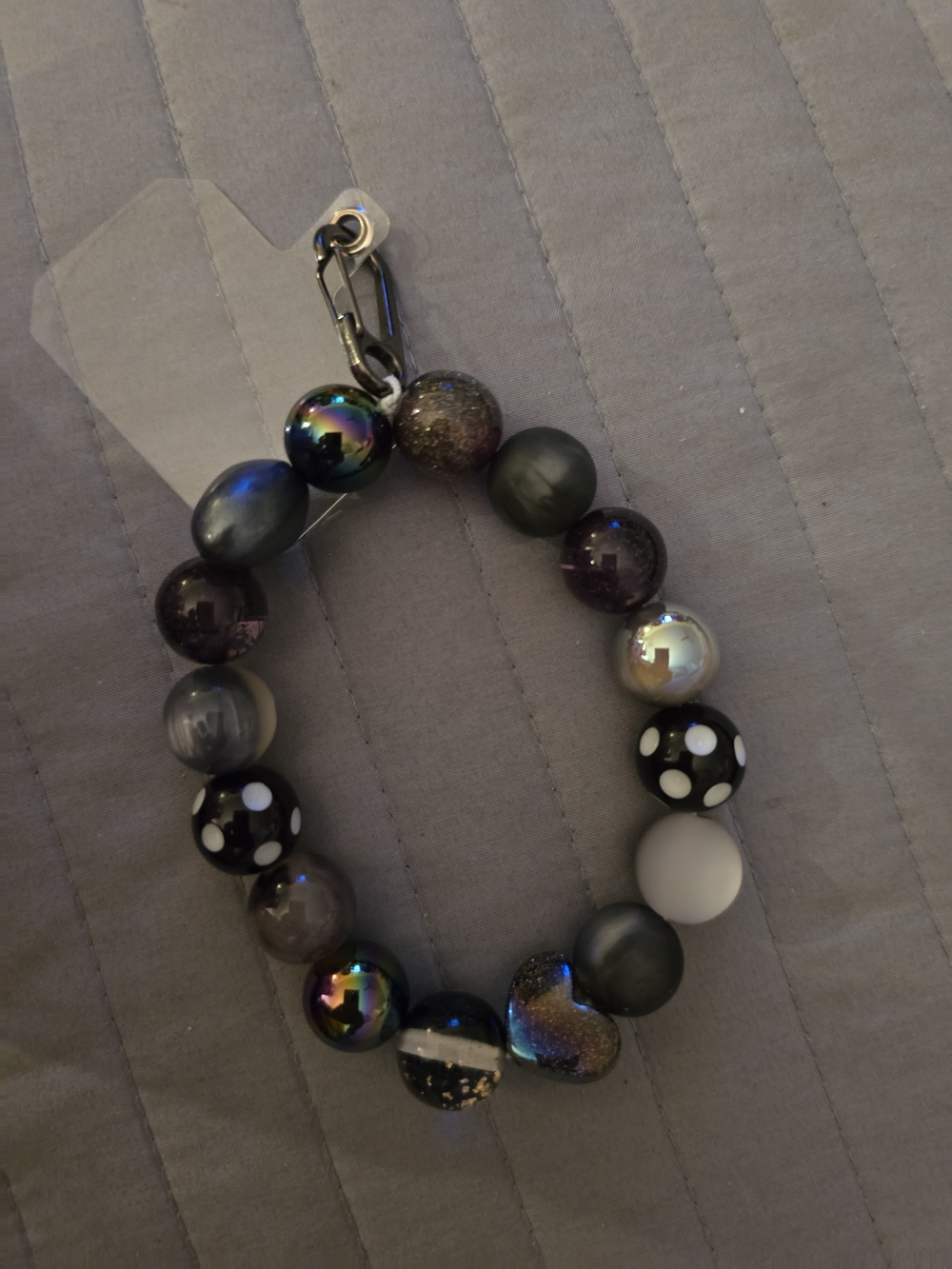 Handmade Black & Iridescent Bead Stretch Bracelet-Phone Wristlet - Unbranded